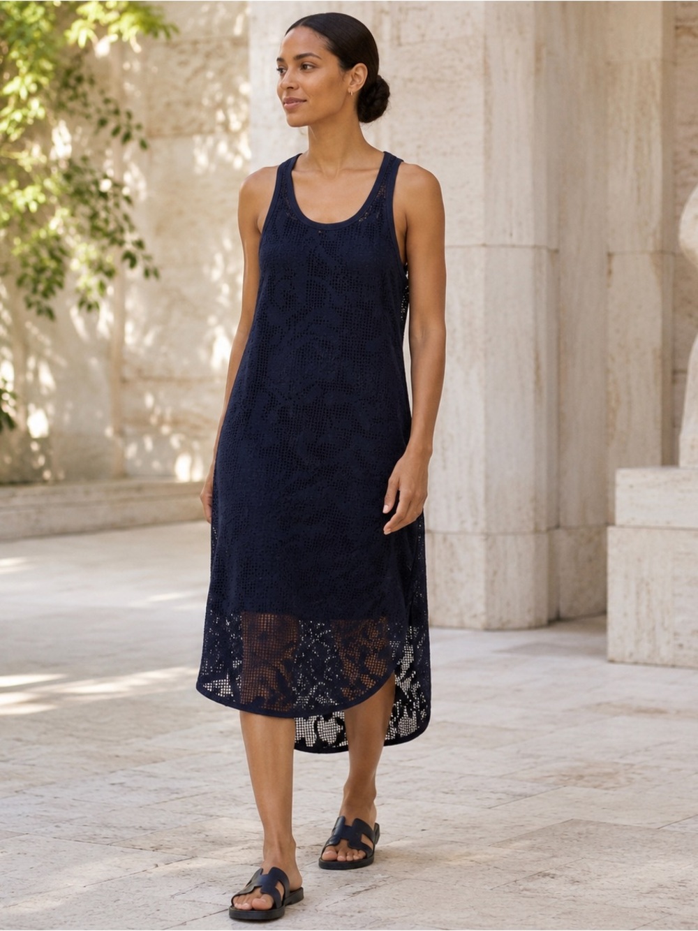 rag & bone Stella Navy Crocheted Lace Racerback Midi Dress Size S